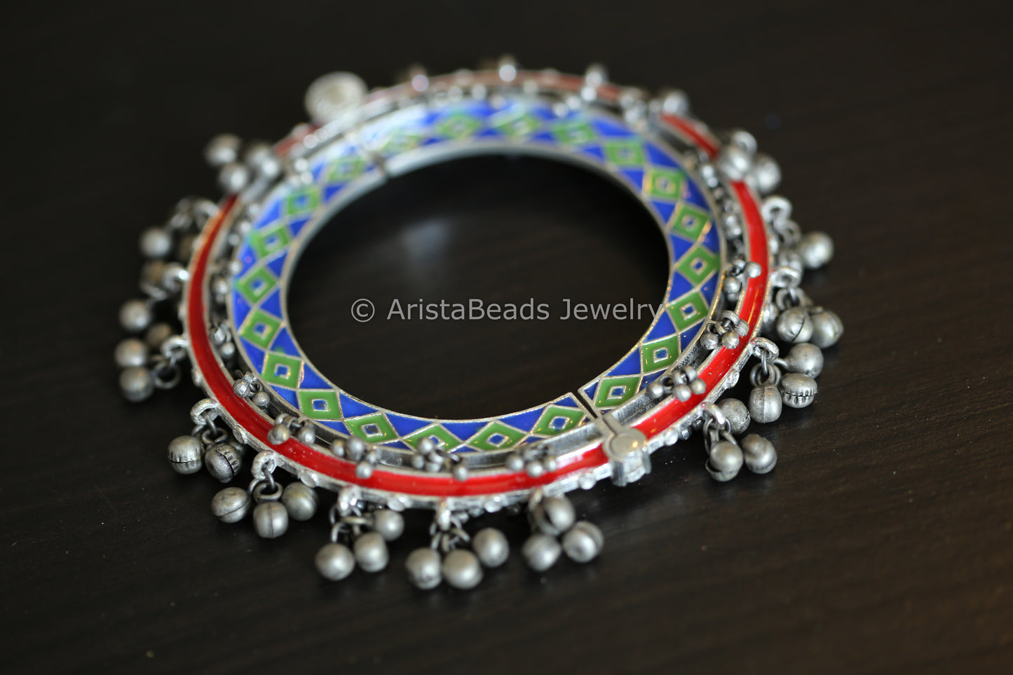 Silver Look Ghungroo Bangle - Blue Green Red