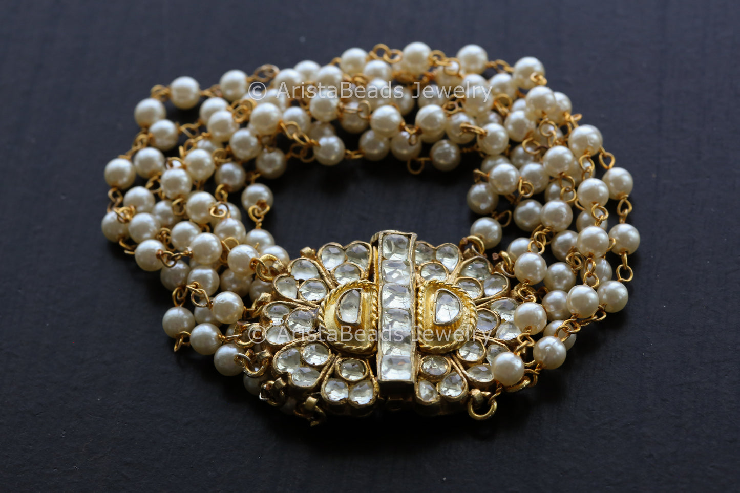 Pachi Kundan Openable Pearl Bracelet - Clear
