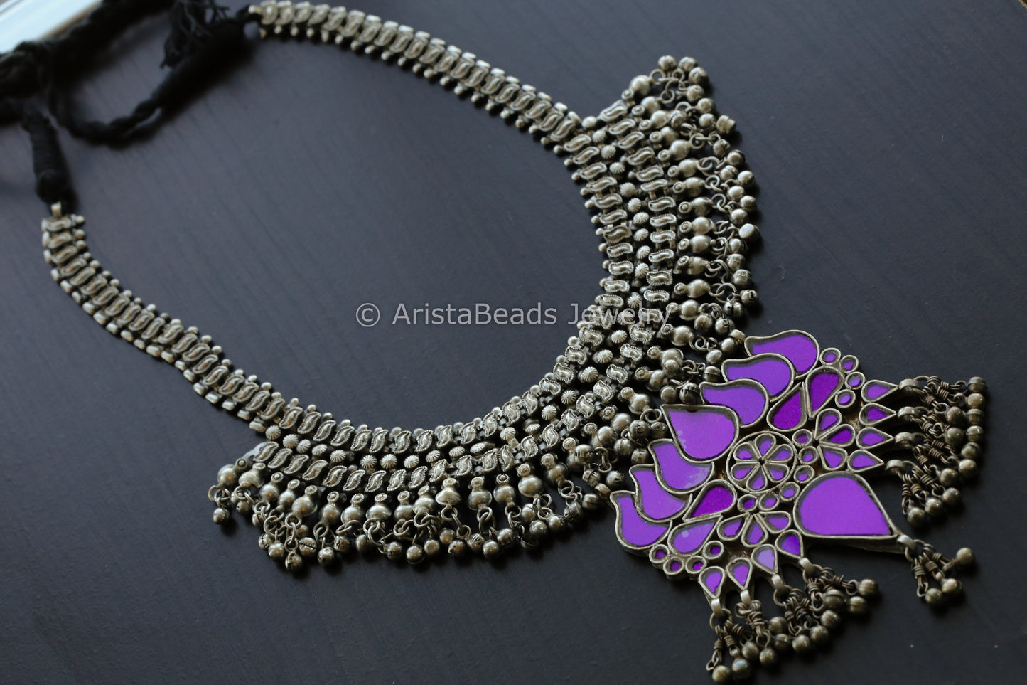 Long Oxidized Haram With Real Glass Pendant