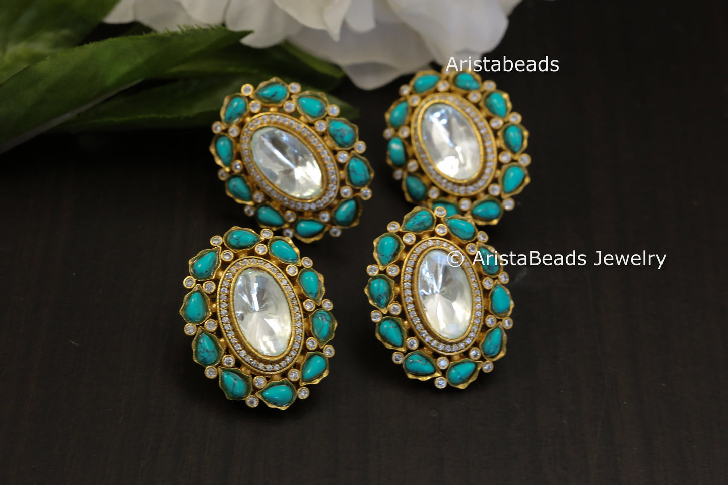 Turquoise Uncut Kundan Earrings