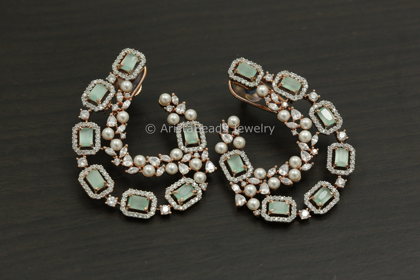 Rose Gold CZ & Pearl Earrings - Mint
