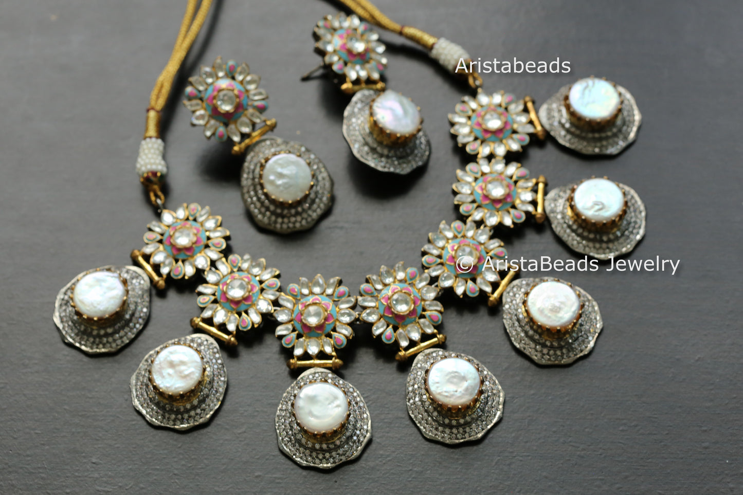 Enamel Kundan Baroque Pearl Set