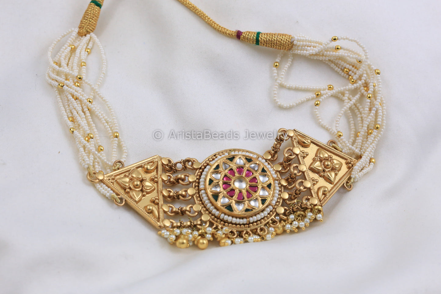 Pure Silver Kundan Motif Choker Necklace