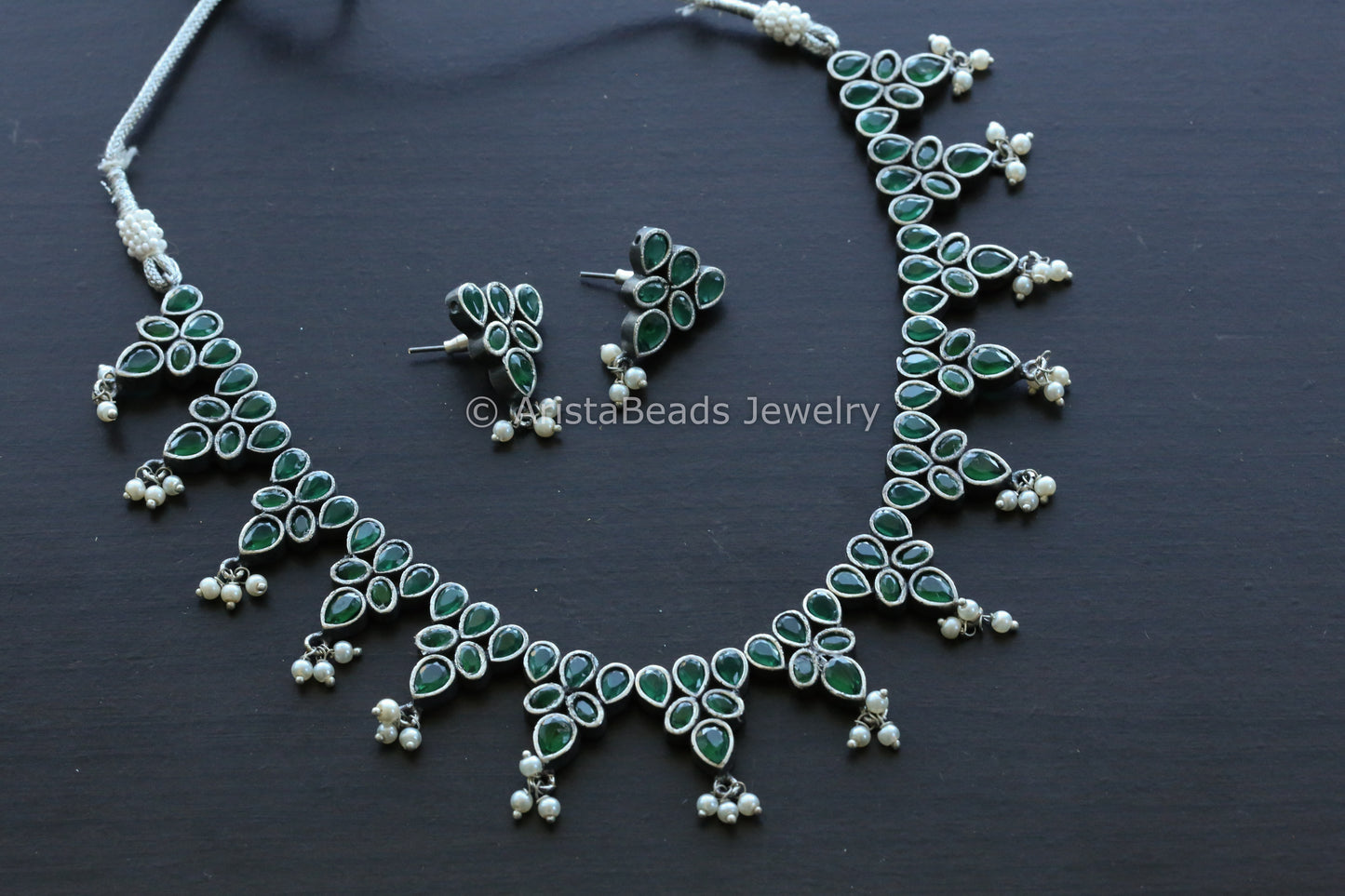 Oxidized CZ Stones Necklace - Green