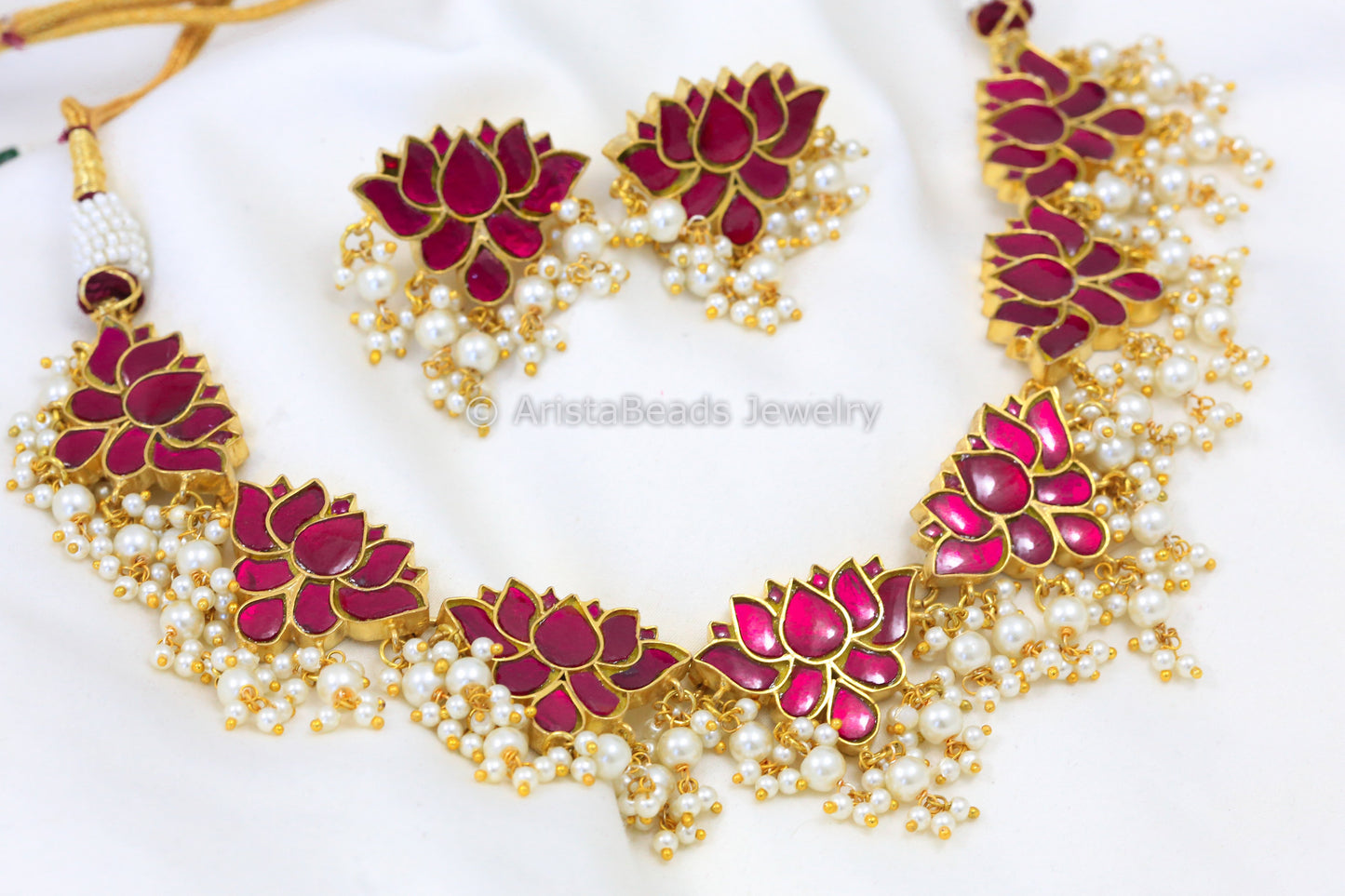 Handmade Lotus Kundan Necklace Set