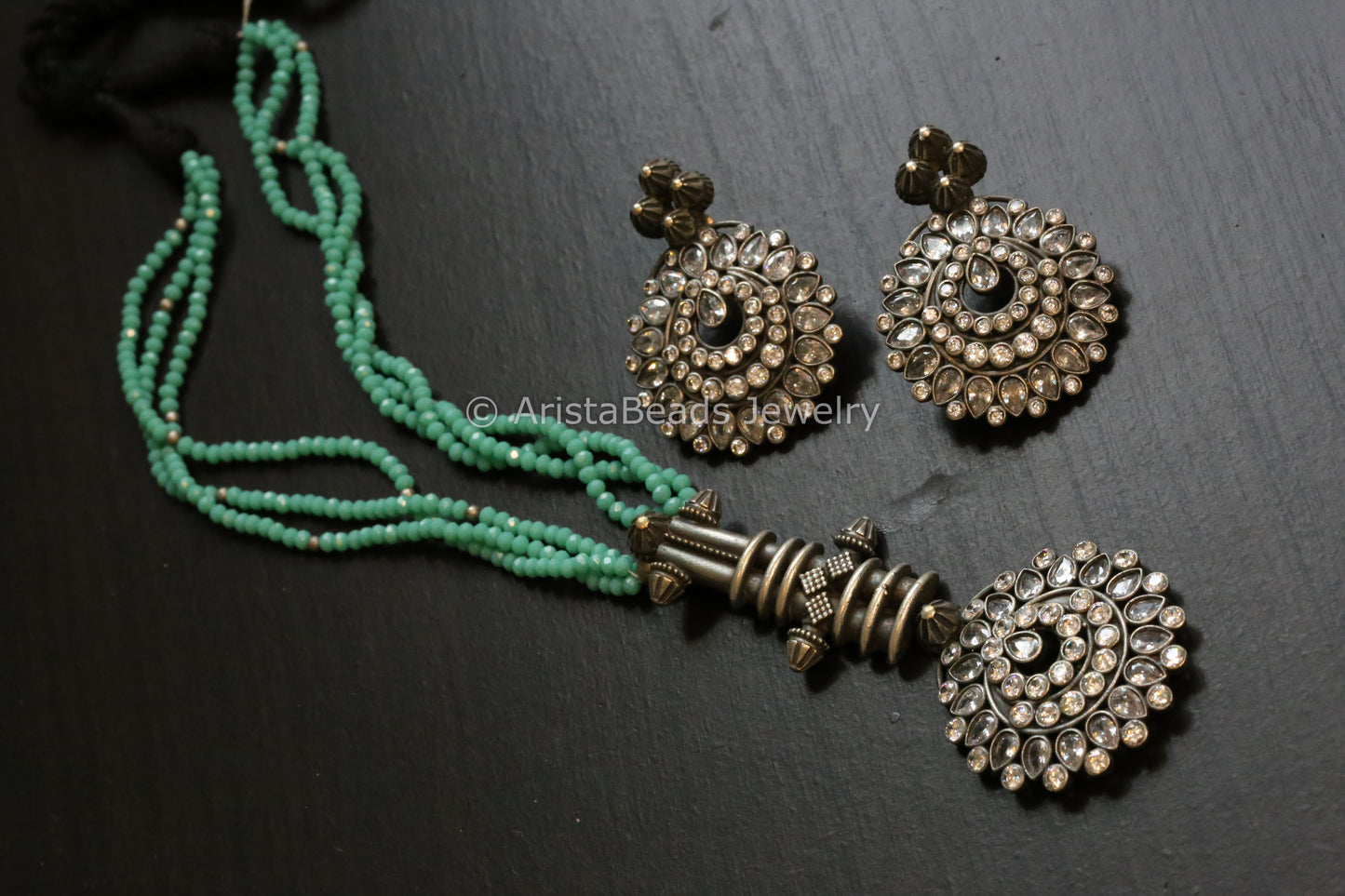 Tribal Oxidized Necklace Set - Mint Green