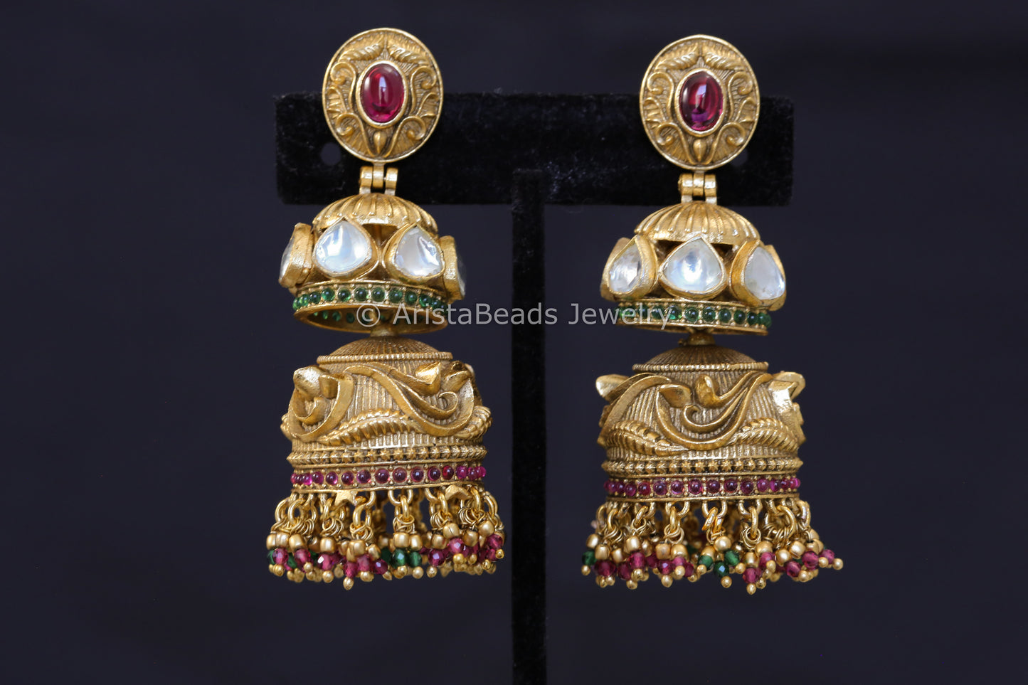 Nakshi Antique Gold Kundan Earrings