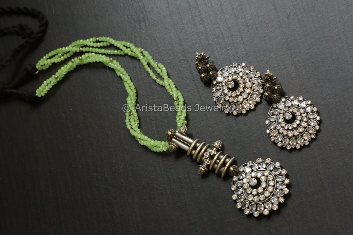 Tribal Oxidized Necklace Set - Pista Green