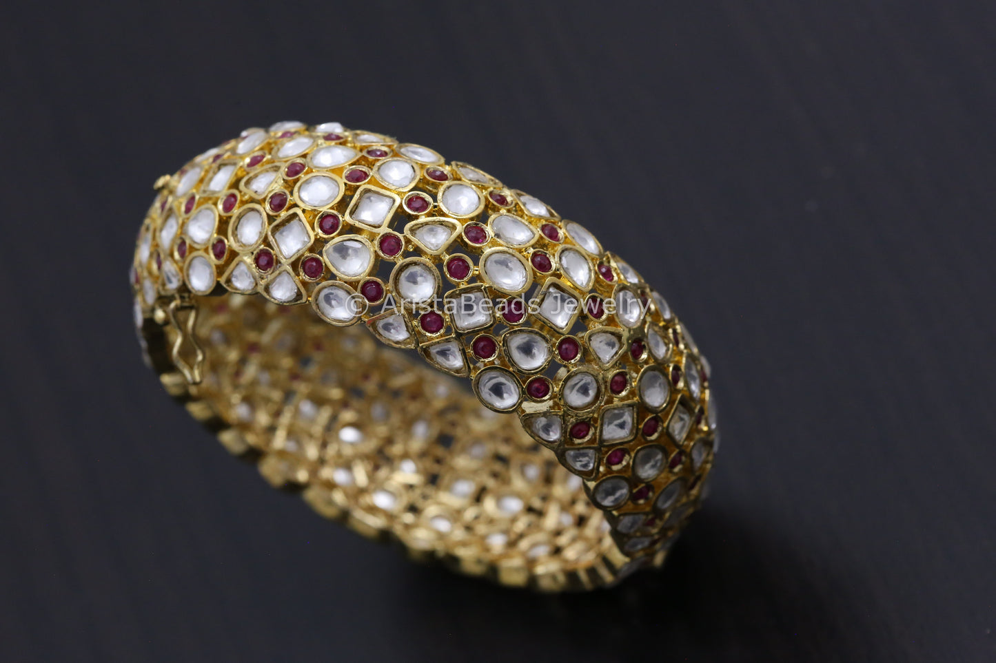 Uncut Kundan Gold Finish Bangle Bracelet (Openable)