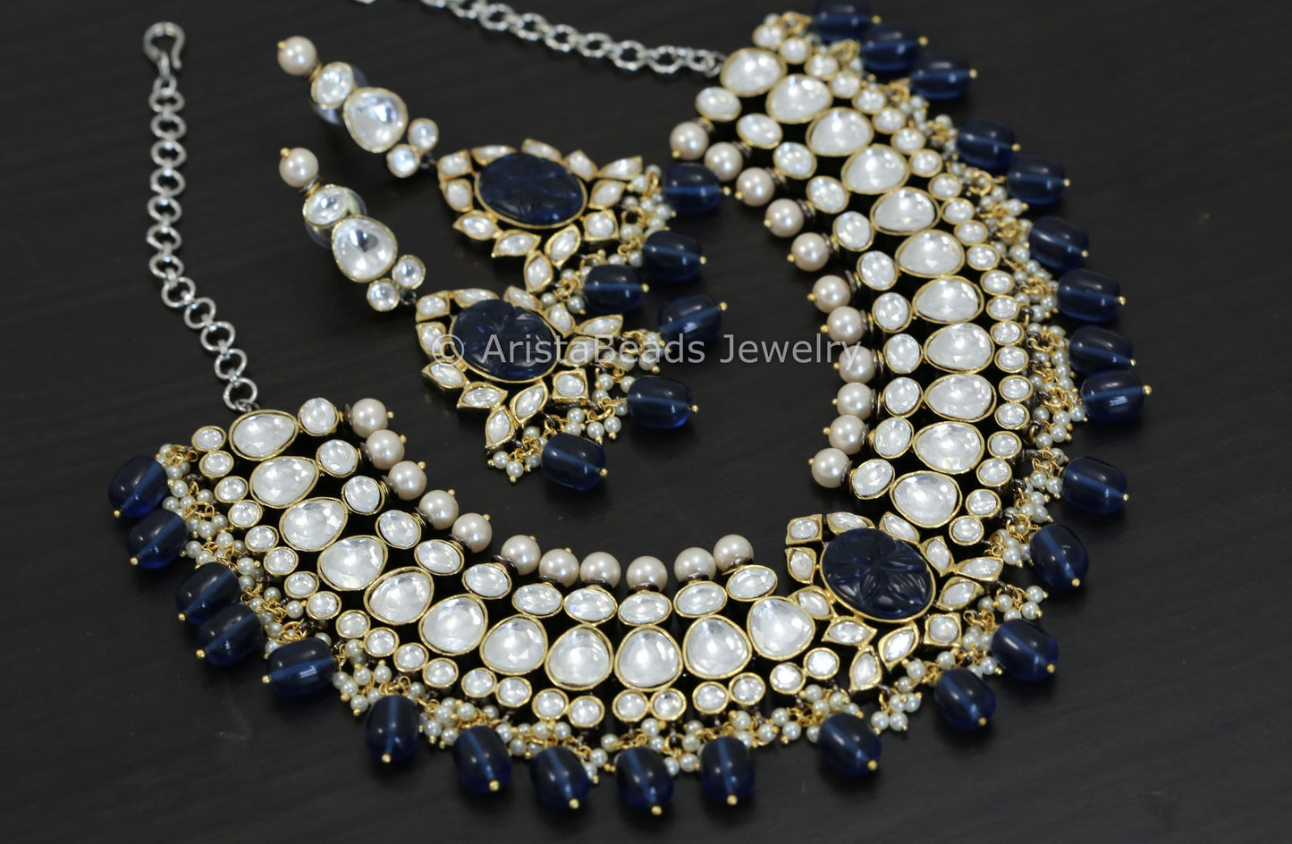Contemporary Kundan Necklace Set - Blue