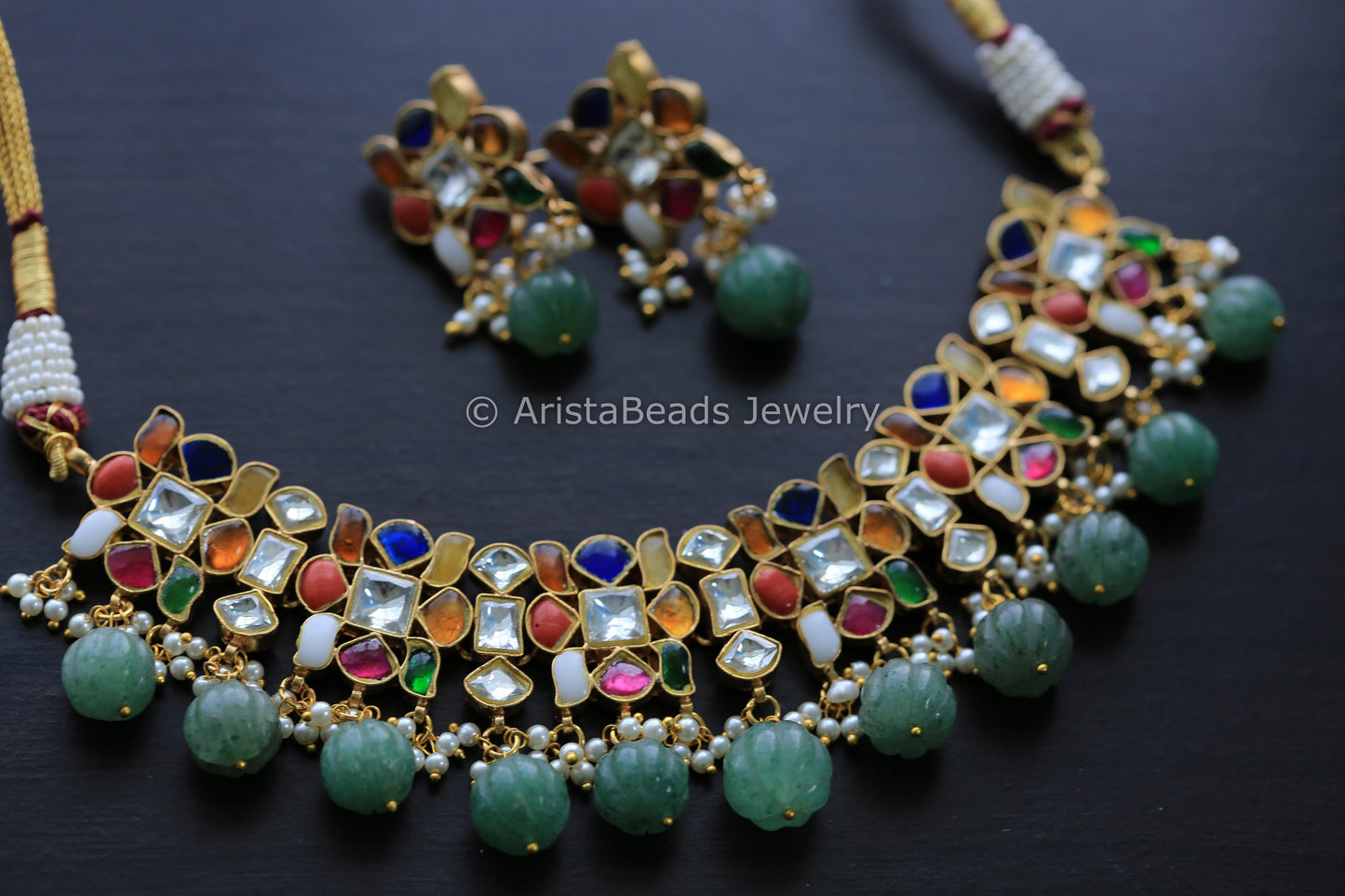 Handmade Navratan Kundan Necklace Set
