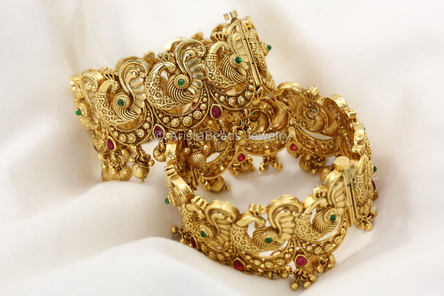 Antique Gold Peacock Ghungroo Bangle (Openable)