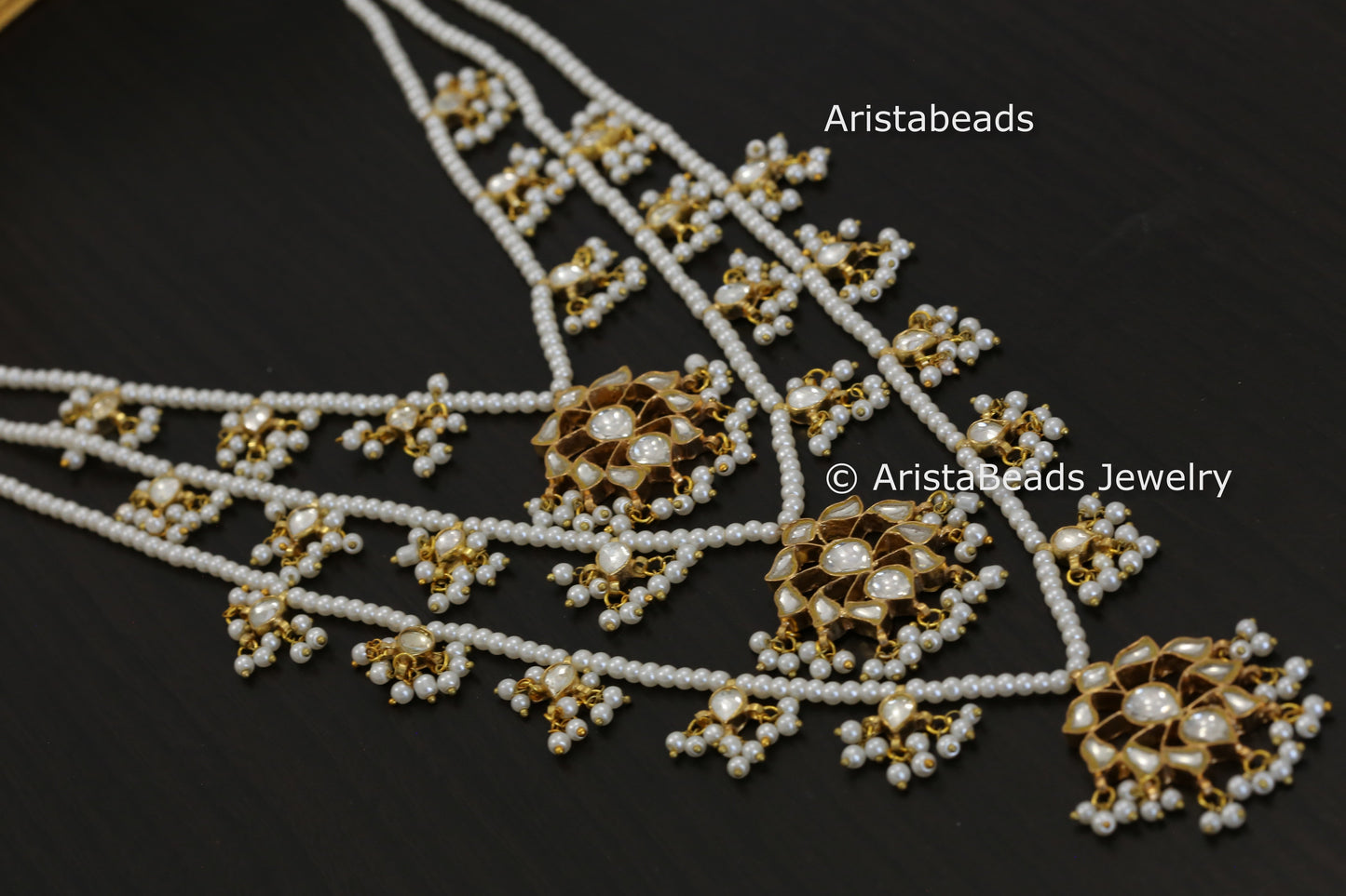 Handmade Kundan 3 Line Necklace - Clear