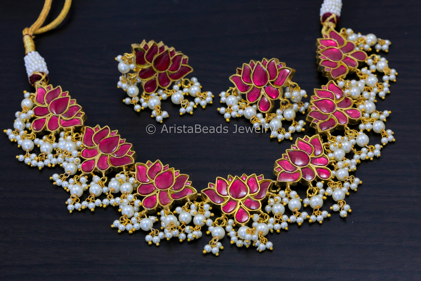Handmade Lotus Kundan Necklace Set
