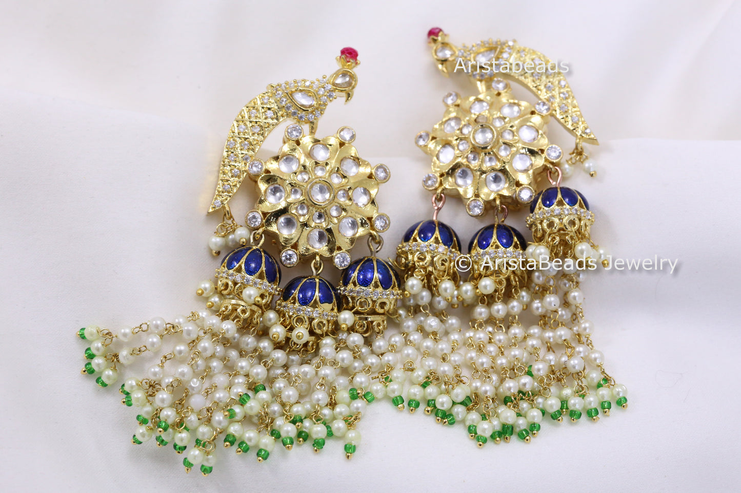 Peacock Kundan Enamel Earrings