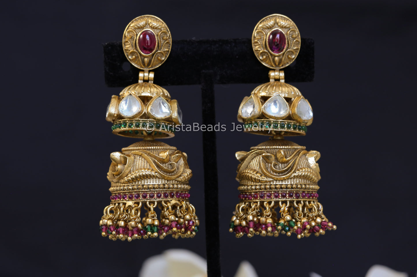 Nakshi Antique Gold Kundan Earrings