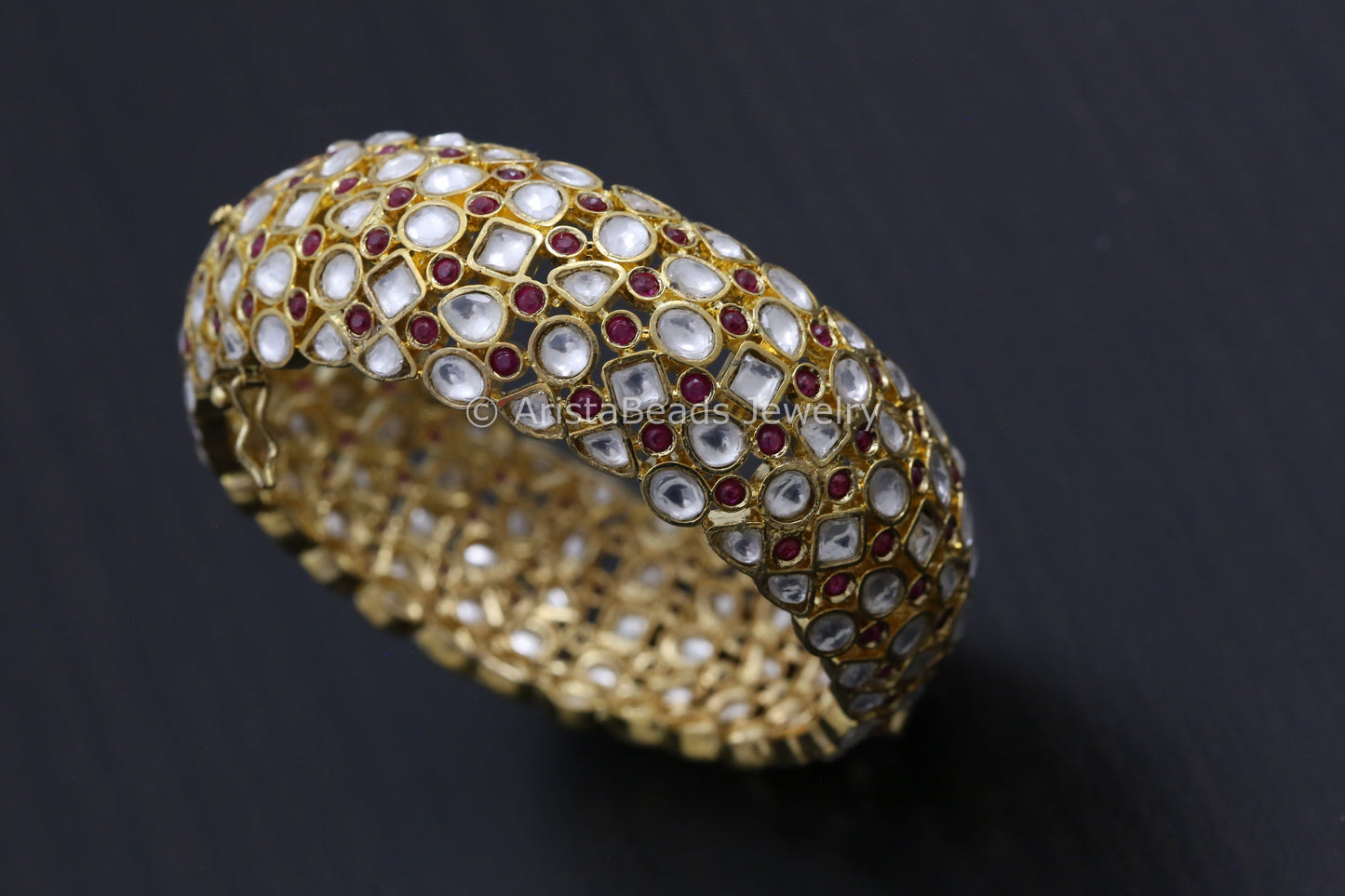 Uncut Kundan Gold Finish Bangle Bracelet (Openable)