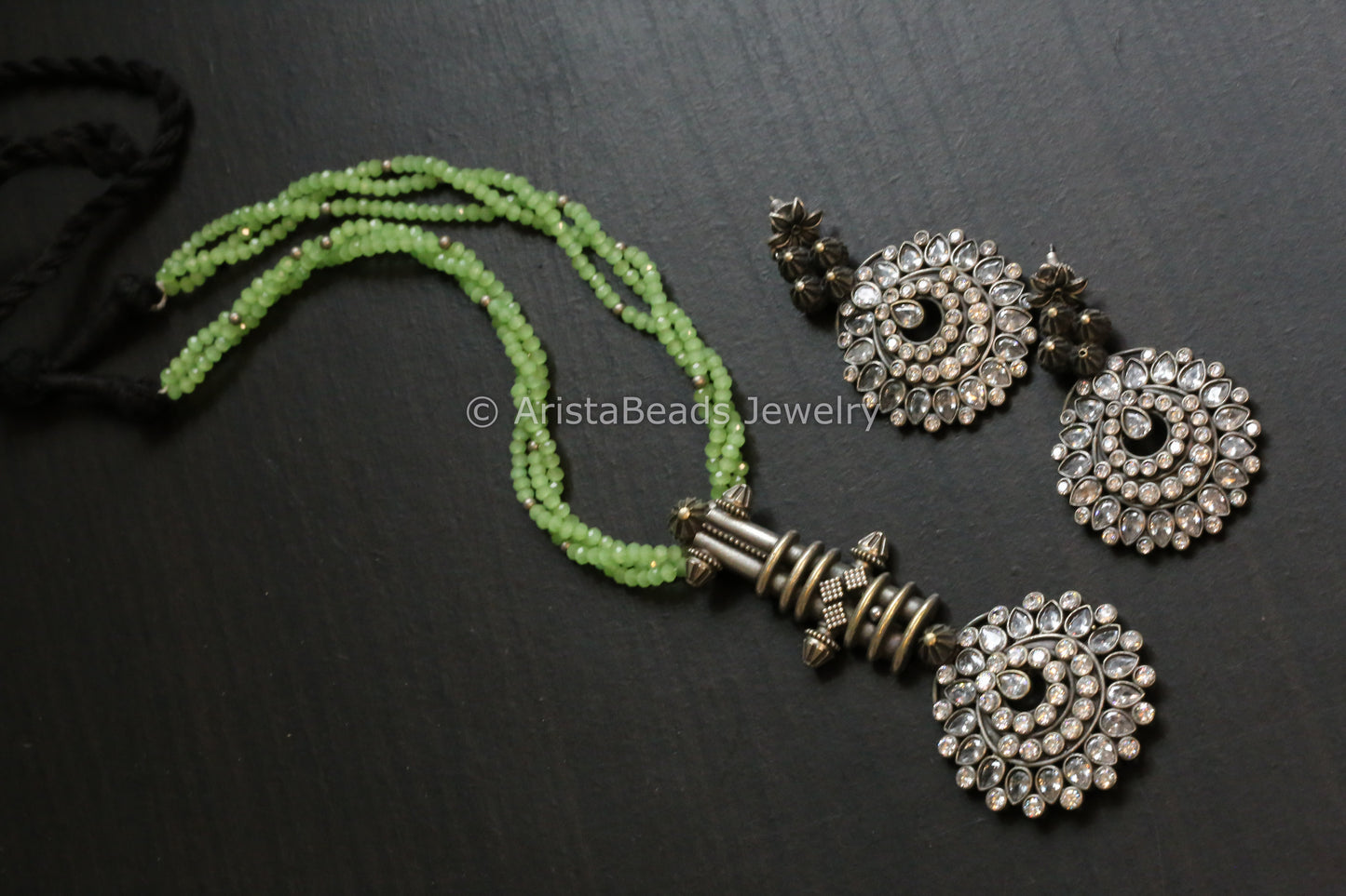 Tribal Oxidized Necklace Set - Pista Green