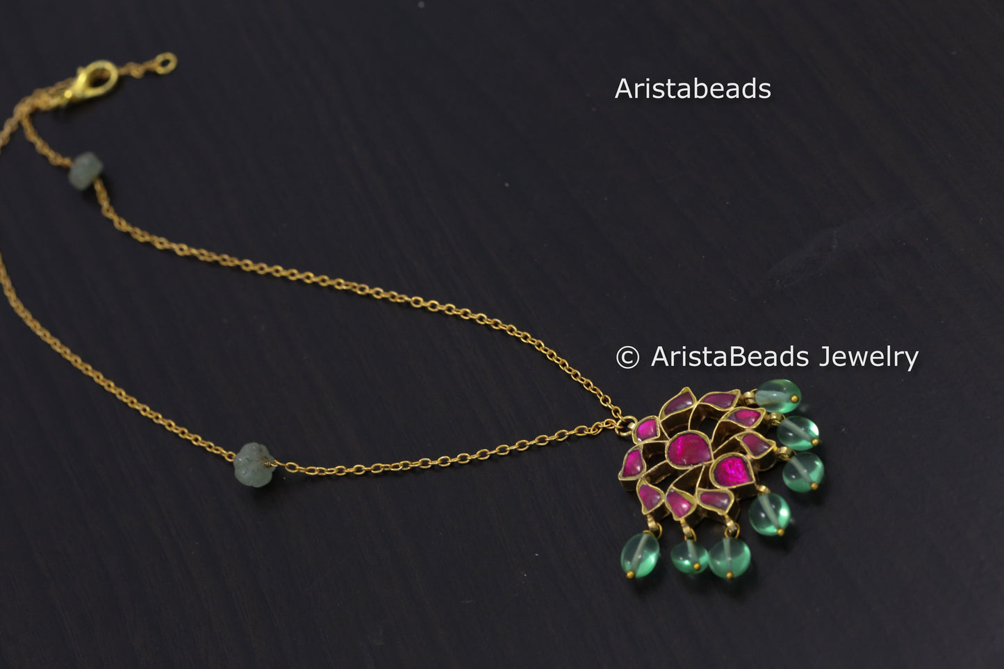 Handmade Delicate Kundan Necklace - Ruby