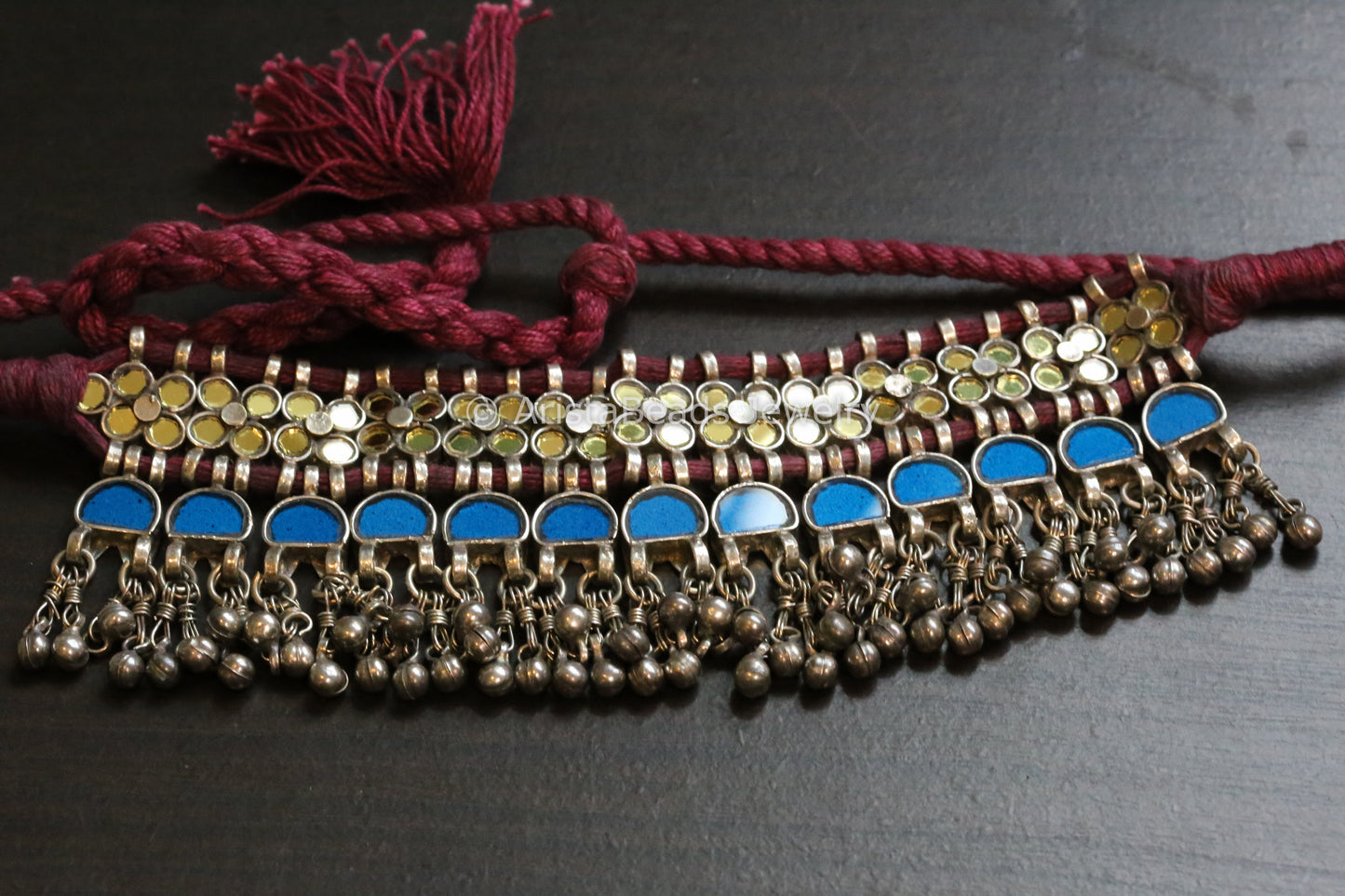 Darpan Oxidized Real Glass Necklace- Gold & Blue