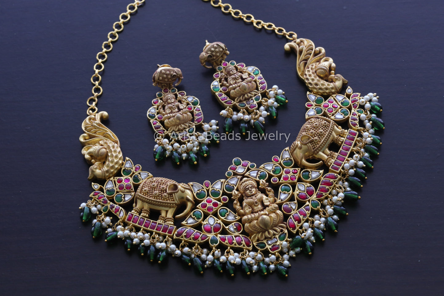 Premium Temple Jadau Kundan Necklace Set
