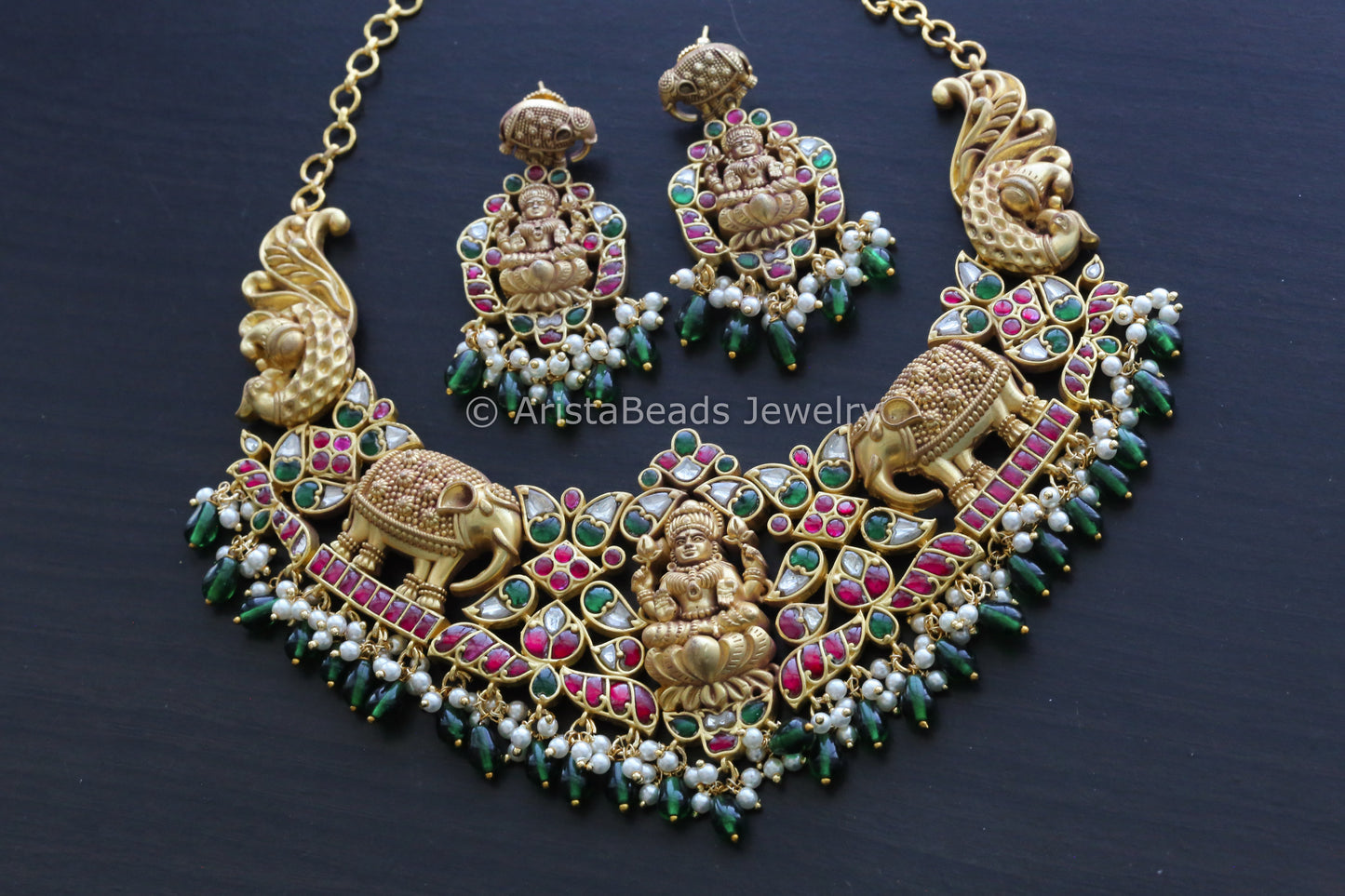 Premium Temple Jadau Kundan Necklace Set