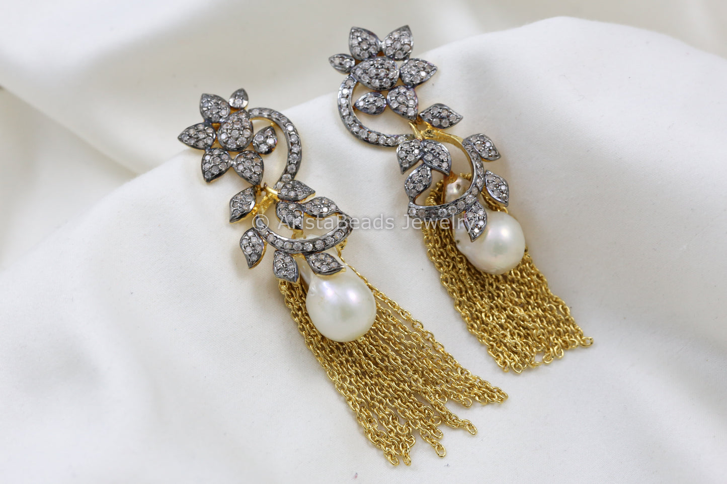 Baroque Pearl Victorian CZ Tassel earrings