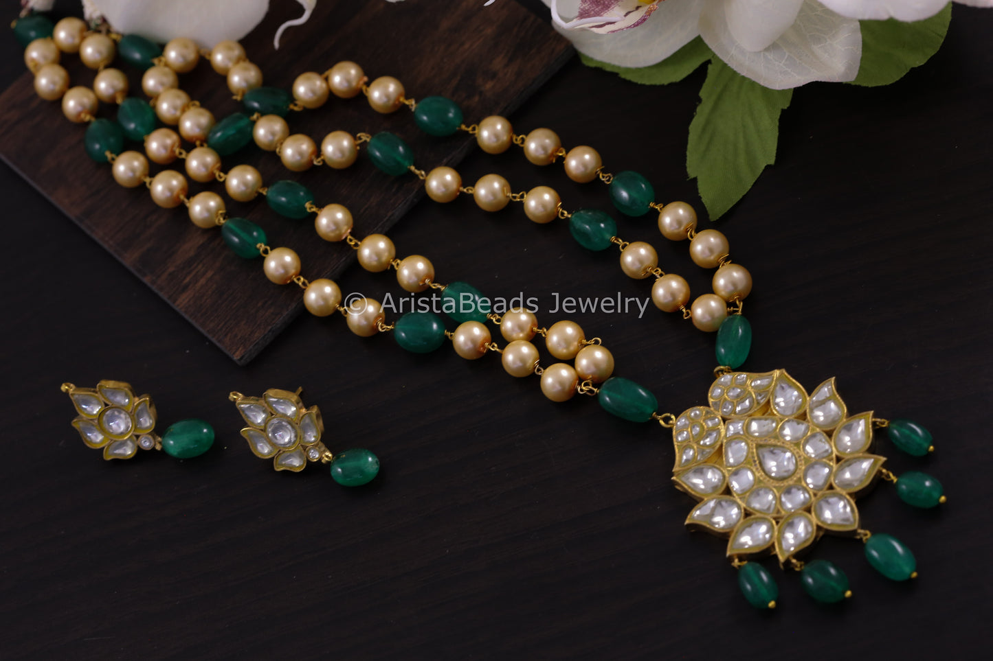 Handmade Jadau Clear Kundan Necklace Set
