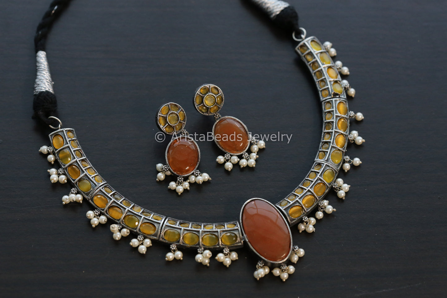 Oxidized Hasli Necklace Set - Orange