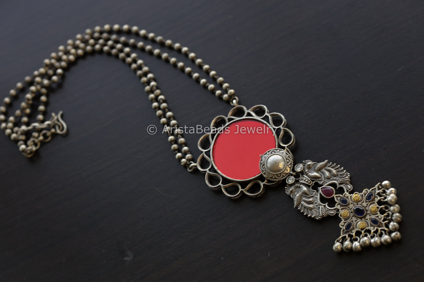 Red Glass Jhumka Pendant  Necklace
