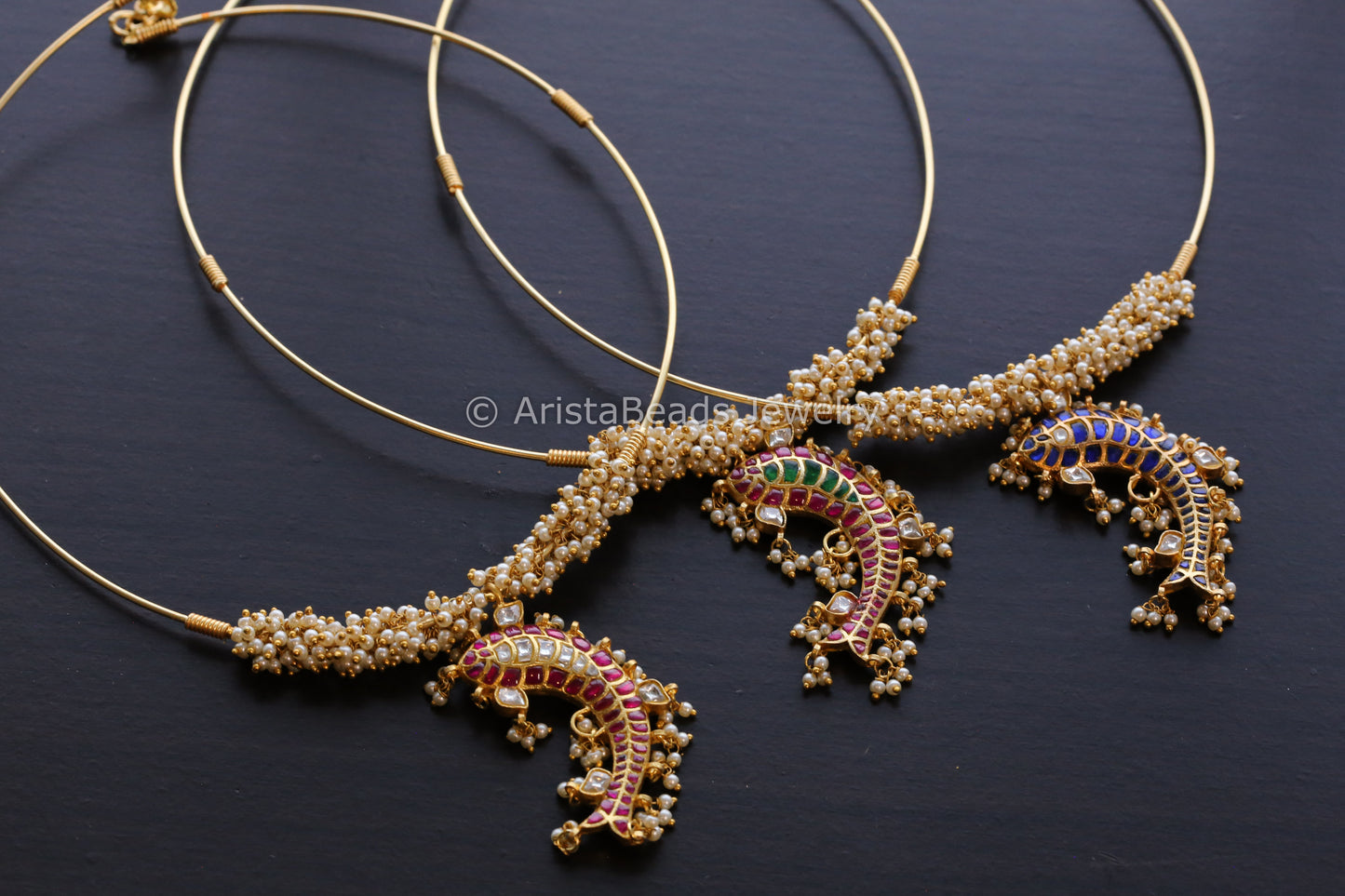 Jadau Fish Pendant Hasli Necklace ( Colors available)