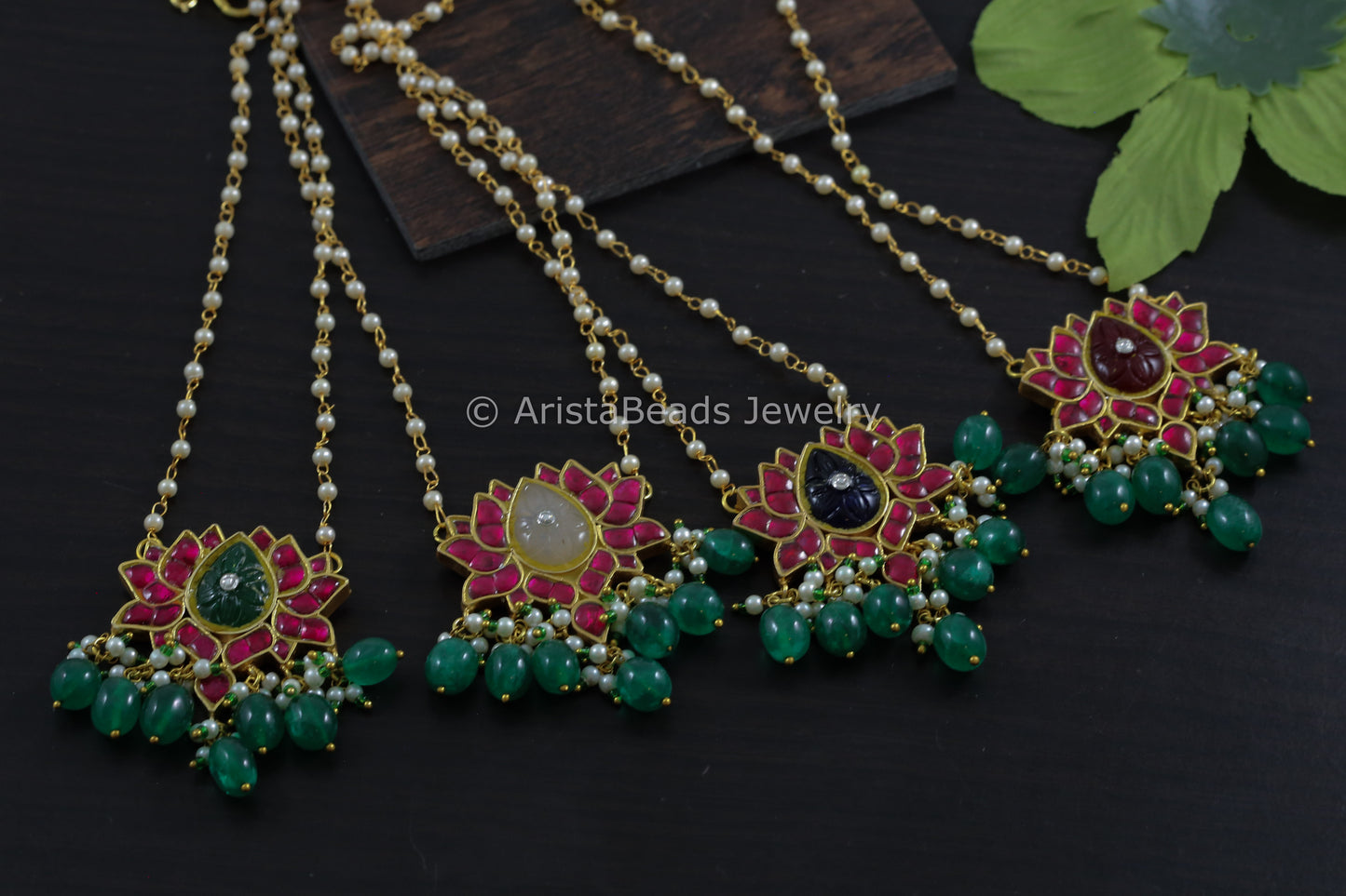 Handmade Jadau Lotus Kundan & Carved Stone Necklace