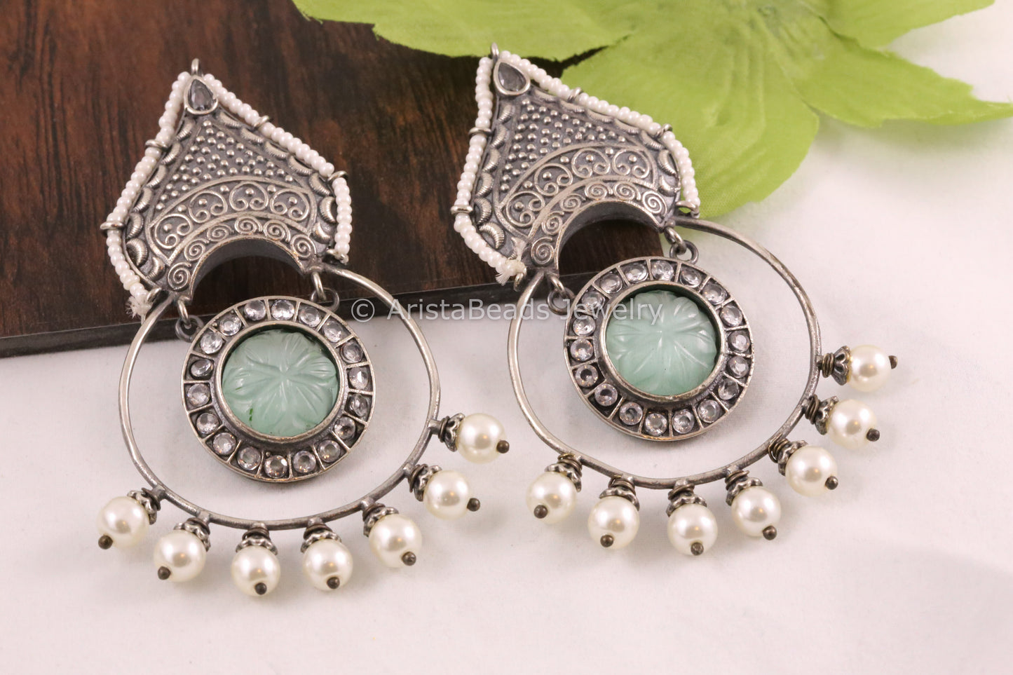 Contemporary Carved Stone Earrings - Blue