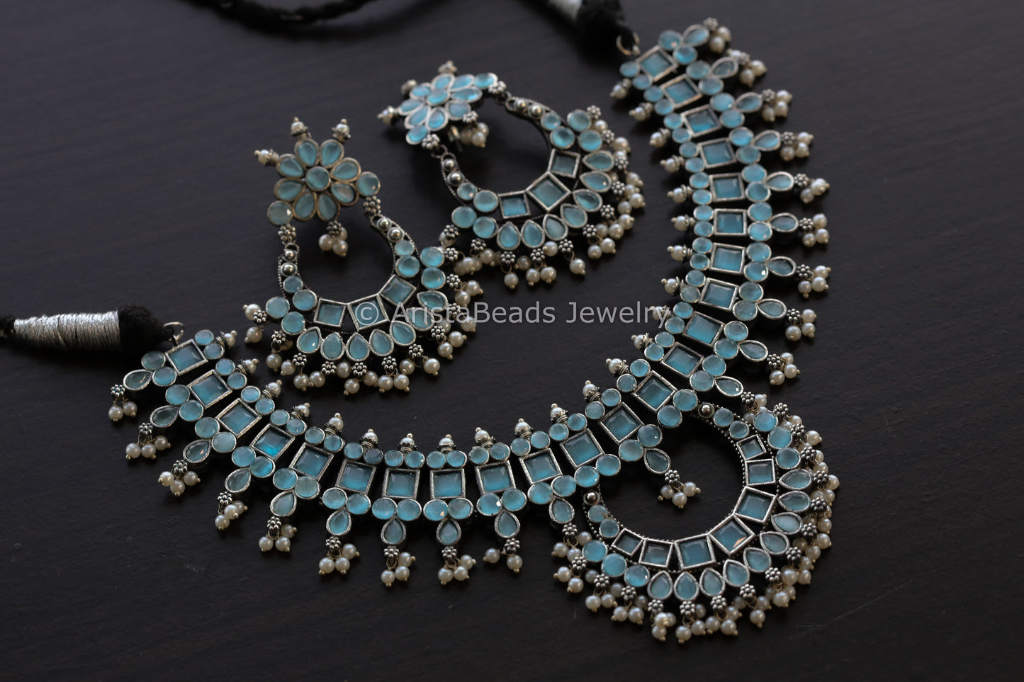 Mint Blue Oxidized Necklace Set