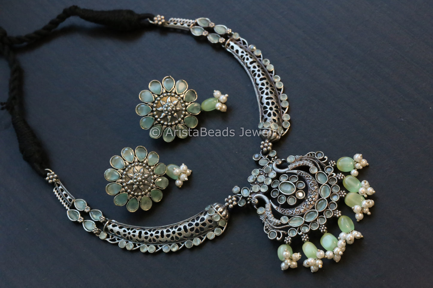 Mint Hasli Oxidized Necklace Set
