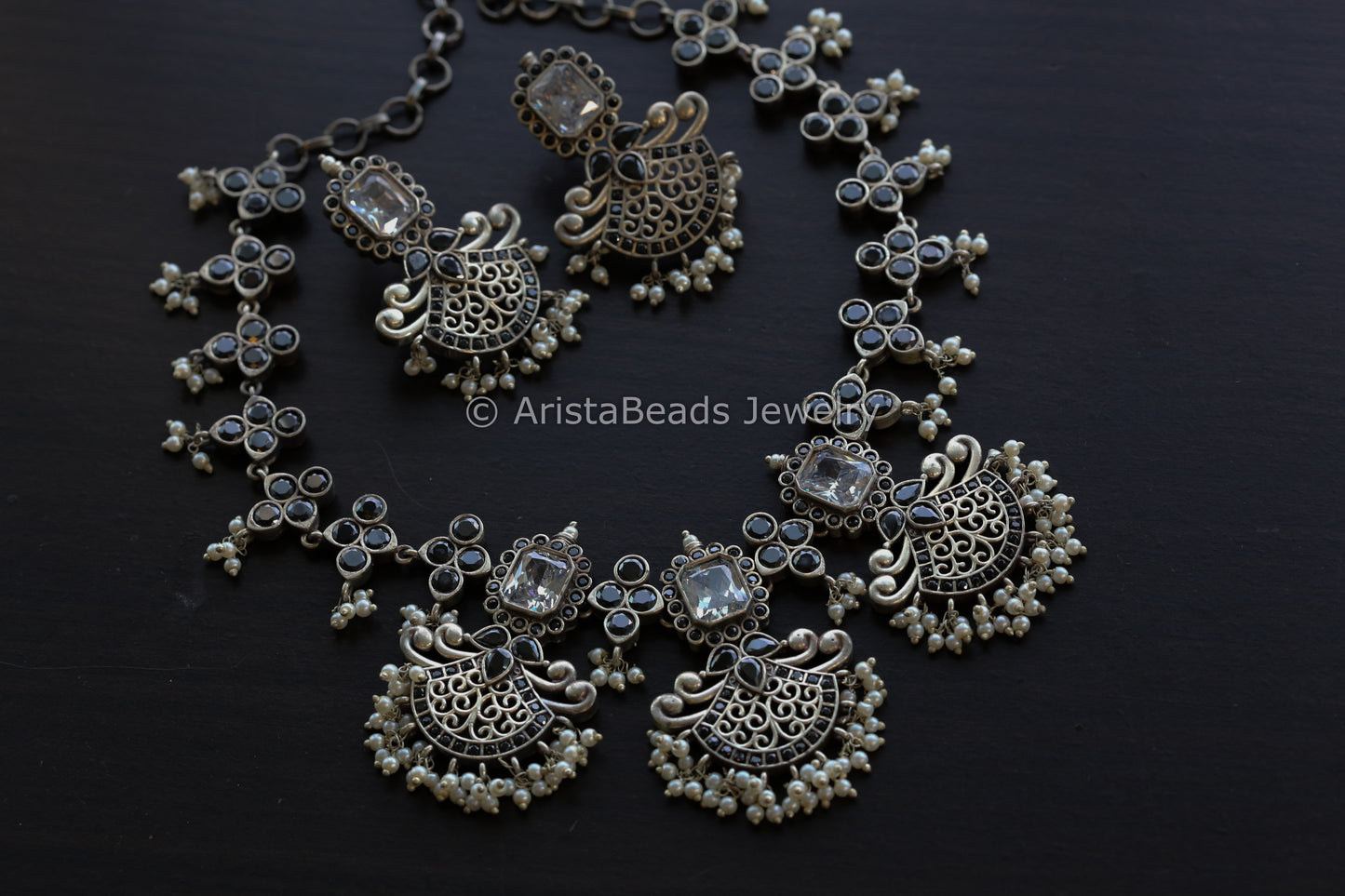 Black Silver Look Oxidized Necklace Set