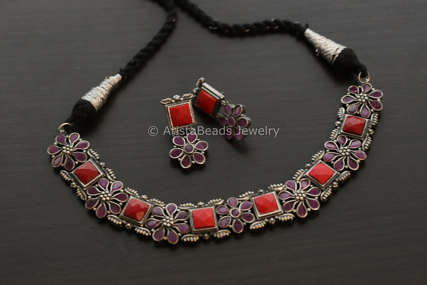 Ruby Coral Monalisa Stone Necklace Set