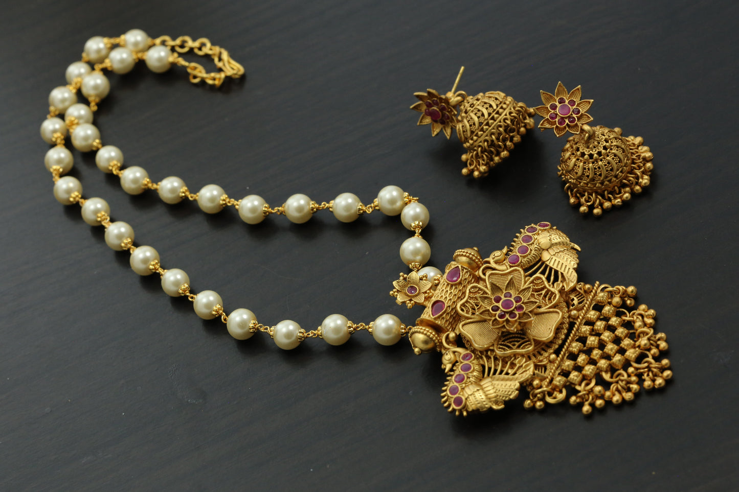 Antique Gold Peacock Pendant Set