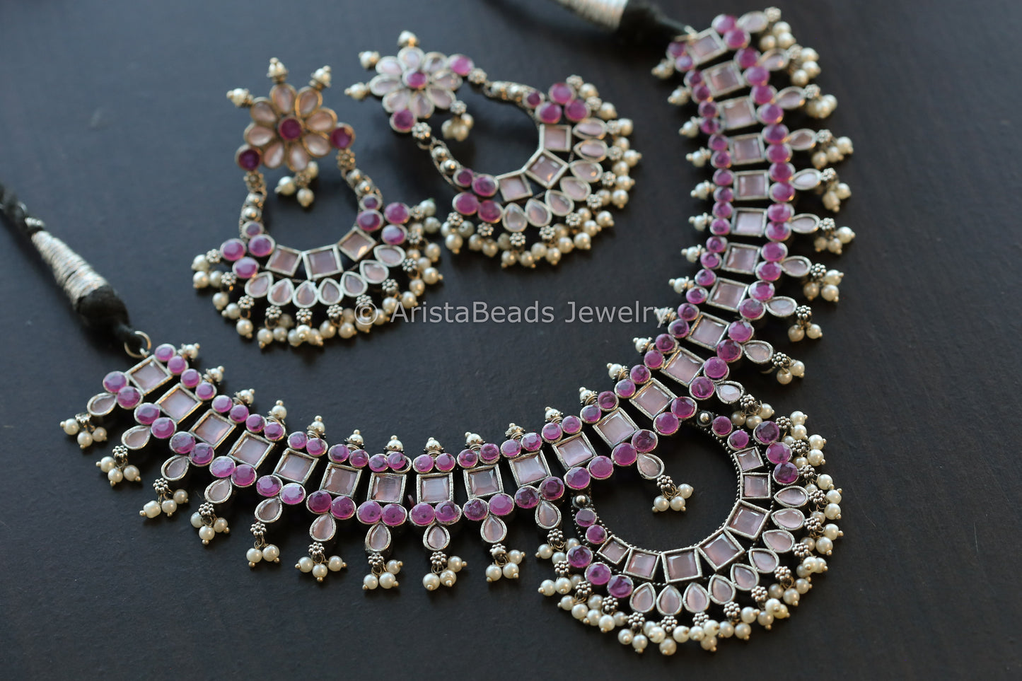 Pink Oxidized Necklace Set