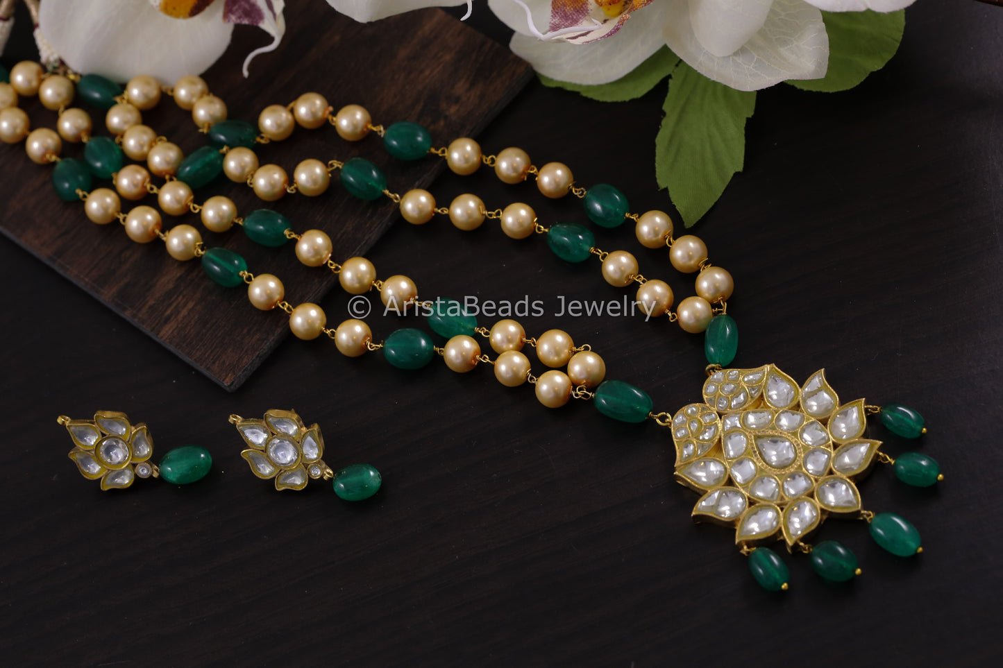 Handmade Jadau Clear Kundan Necklace Set