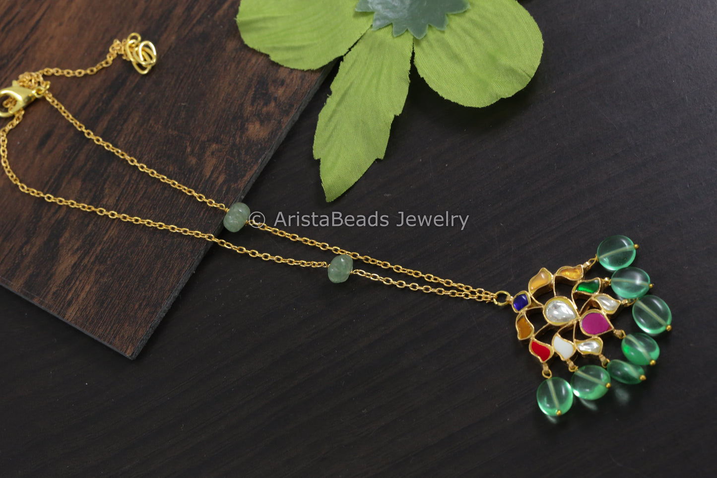 Handmade Delicate Kundan Necklace - Navratan