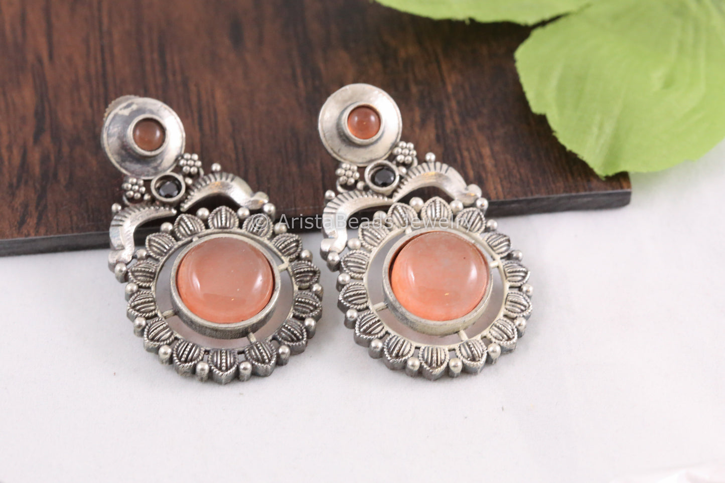Monalisa Stone Silver Replica Earrings -Orange