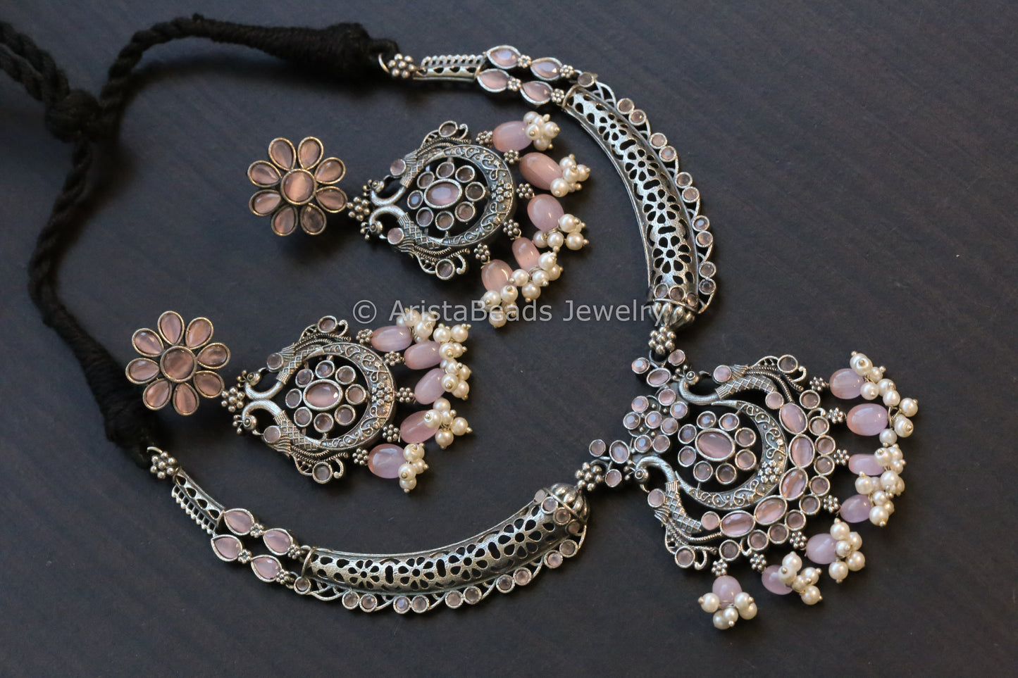Pink Hasli Oxidized Necklace Set