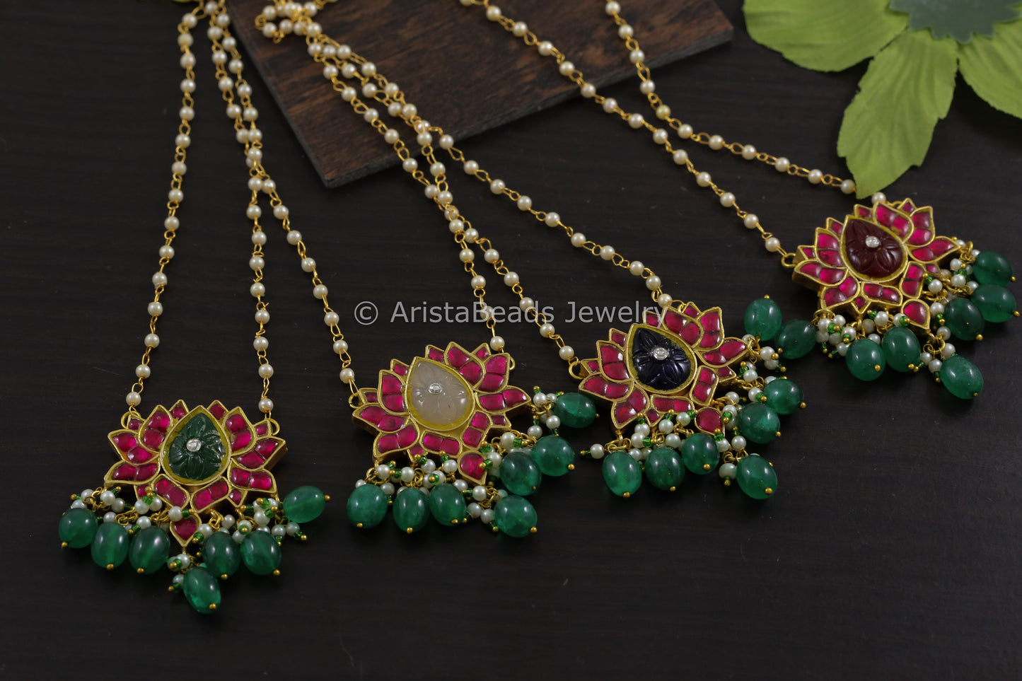 Handmade Jadau Lotus Kundan & Carved Stone Necklace