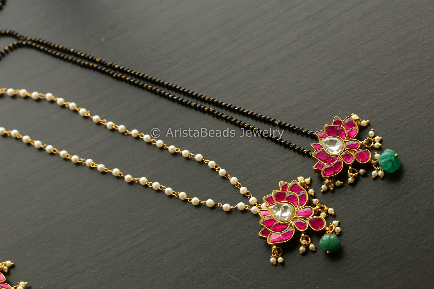 Handmade Jadau Lotus Bead Chain