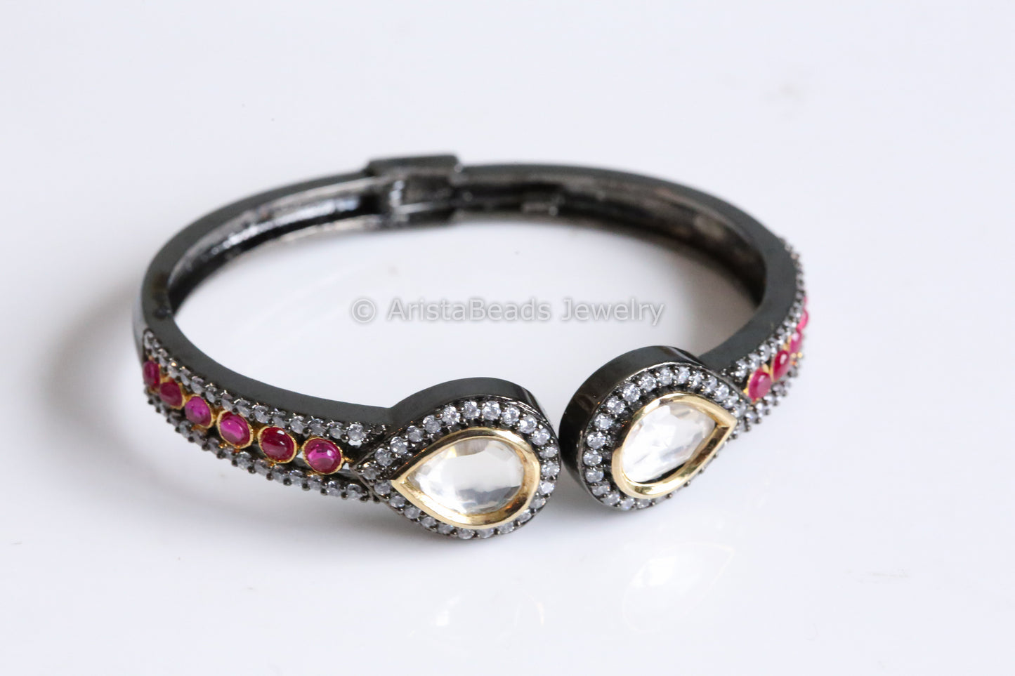 Dainty Victorian Kundan & CZ Bracelet - Ruby