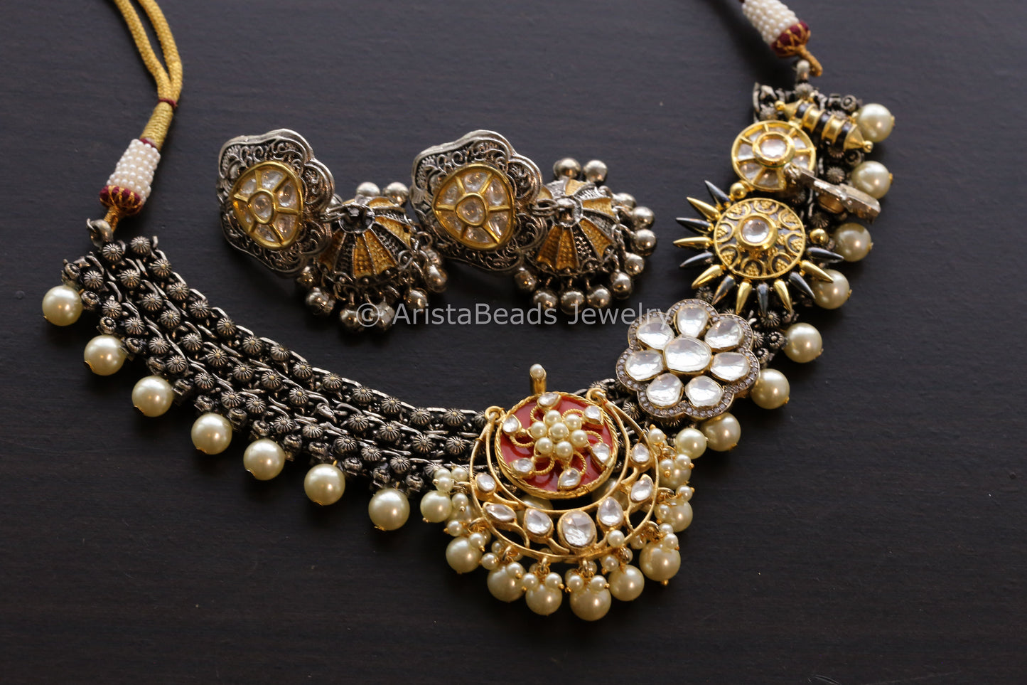 Contemporary Dual Tone Designer Kundan Necklace Set
