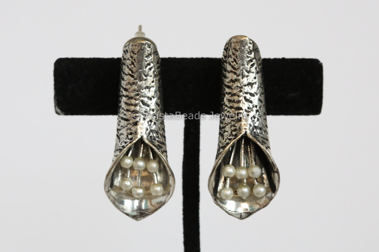 Contemporary Pearl Earrings -Silver Finish