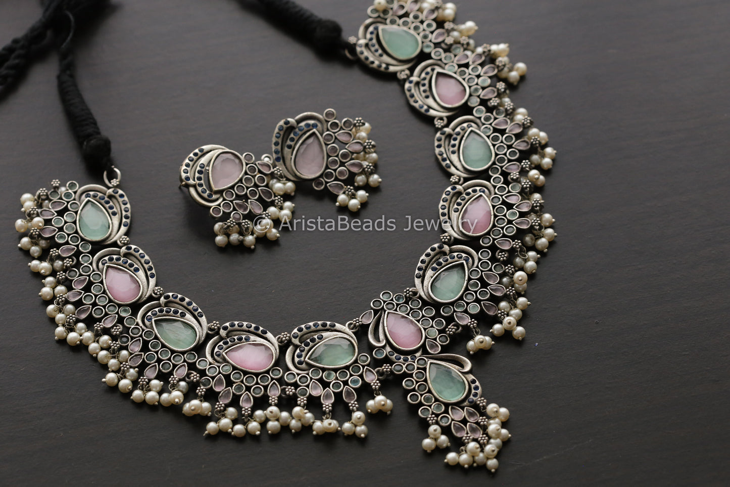 Mint & Blush Pink Peacock Necklace Set