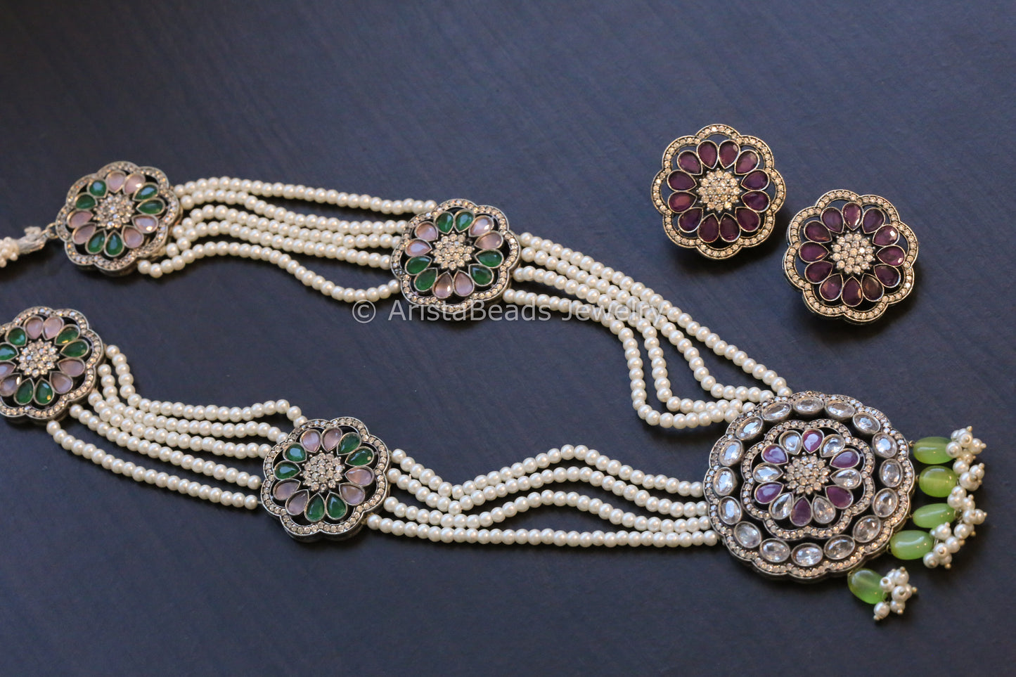 Long Multicolor Pearl Necklace Set
